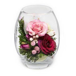 Flowers Natural Purple and Pink Roses Hydrangea in a Glass Vase